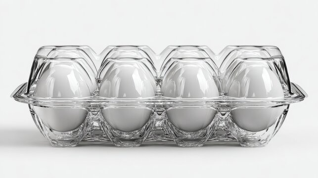 Clear plastic egg carton with six eggs in it. for-mochup-3D-isolated-background