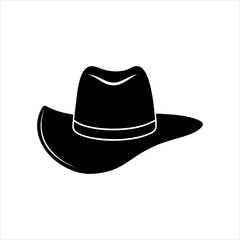 Cowboy Hat Vector Silhouette Icon on Black and White Background.