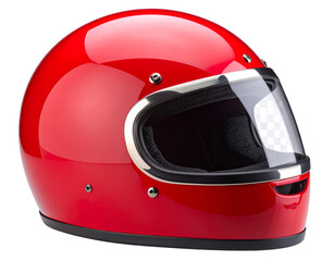 Glossy Red Vintage Racing Helmet with Visor Raised, angled view, isolated on a transparent background