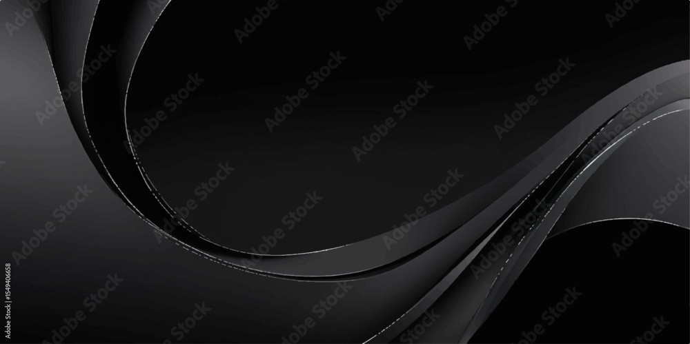Poster abstract black and white background with flowing wave patterns and a touch of blue light, perfect fo