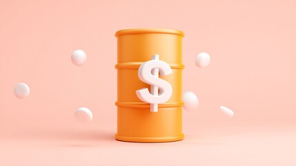 3D oil barrel with dollar symbol floating above, scarcity and inflation concept