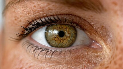 Fototapeta premium Close-up of a human eye with detailed iris and eyelashes, highlighting natural eye features and textures
