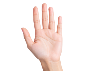 Open Female Hand with Pink Nails Facing Palm Up, isolated on a transparent background