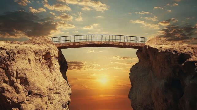 Sunset bridge over a chasm
