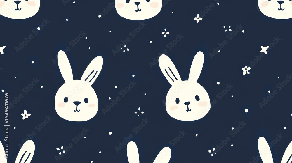 Poster cute rabbit faces repeat pattern on dark background