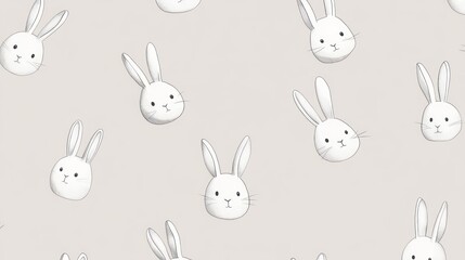 Cute rabbit heads pattern on light gray background