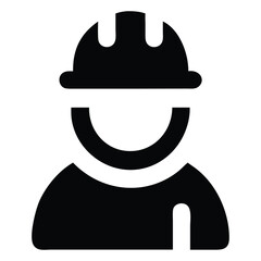 Silhouette of a Construction Worker or Engineer Wearing a Hard Hat in a Simple and Symbolic Black and White Design