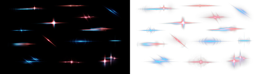 PNG Abstract light explosion with fast energy movement – blue and red vector illustration featuring glowing lens flare effect and dynamic transparent speed lines in futuristic style 