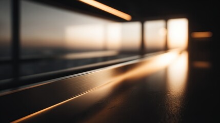 Sunset view from a modern, dark, high-rise interior