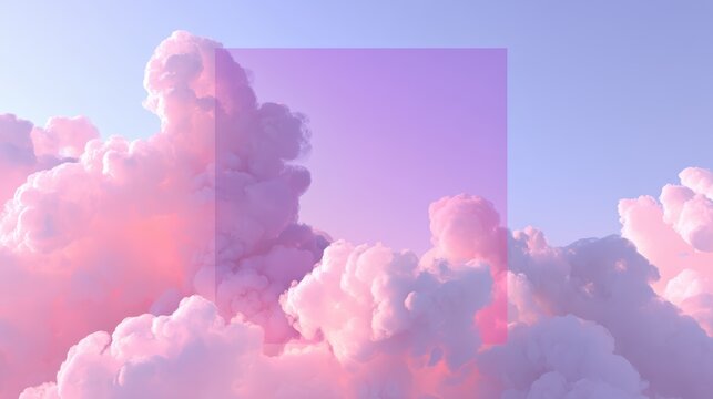 Soft pastel clouds background with a crisp blue panel for headline text