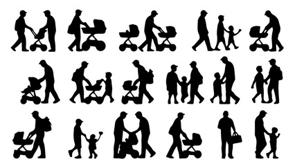 Father and Child Silhouette Icon Set – Father’s Day Concept