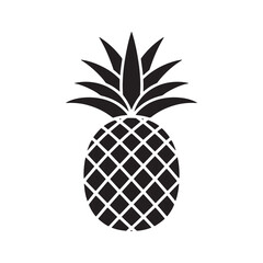Obraz premium Pineapple fruit icon silhouette tropical exotic summer sweet food symbol black isolated vector graphic.