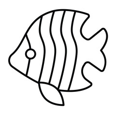 Tropical fish thin line icon, eco tourism concept. Vector graphics. Underwater rare striped fish, fishery sign on white background, style mobile or design.
