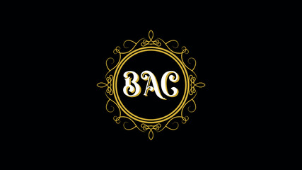 Elegant vintage BAC monogram logo with ornate circular gold frame on black background, ideal for boutique branding, luxury identity, fashion label, or creative design studio