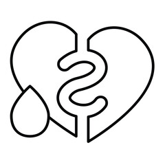 Currency on heart and drop of blood thin line icon, charity concept. Vector graphics. Blood donation sign on white background, style mobile or design.