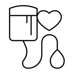 Dropper with heart and drop of blood thin line icon, charity concept. Vector graphics. Blood donation sign on white background, style mobile or design.