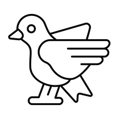 Dove bird with wings thin line icon, charity concept. Vector graphics. Pigeon bird flying animal, peace sign on white background, style mobile or design.