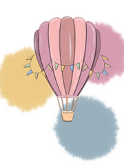 Cute Pink Hot Air Balloon with Banners