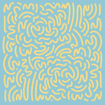 Abstract 70s Wavy Lines Background Seamless Pattern. in Yellow and Turquoise Abstract Shapes Retro Style