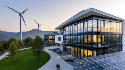 Obraz premium Solar panels on a modern rooftop city skyline. alternative energy source, energy saving, careful attitude to our planet Earth. Ecological energy renewable solar panel plant urban modern