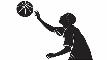 Fototapeta premium Silhouette of a basketball player reaching for the ball with an outstretched arm in black and white