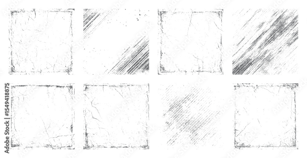 Aufkleber set of grunge square frame textures for creative design. distressed abstract borders with scratched 