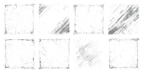 Obraz premium Set of grunge square frame textures for creative design. Distressed abstract borders with scratched vintage effect for posters, flyers, and photo overlays. 