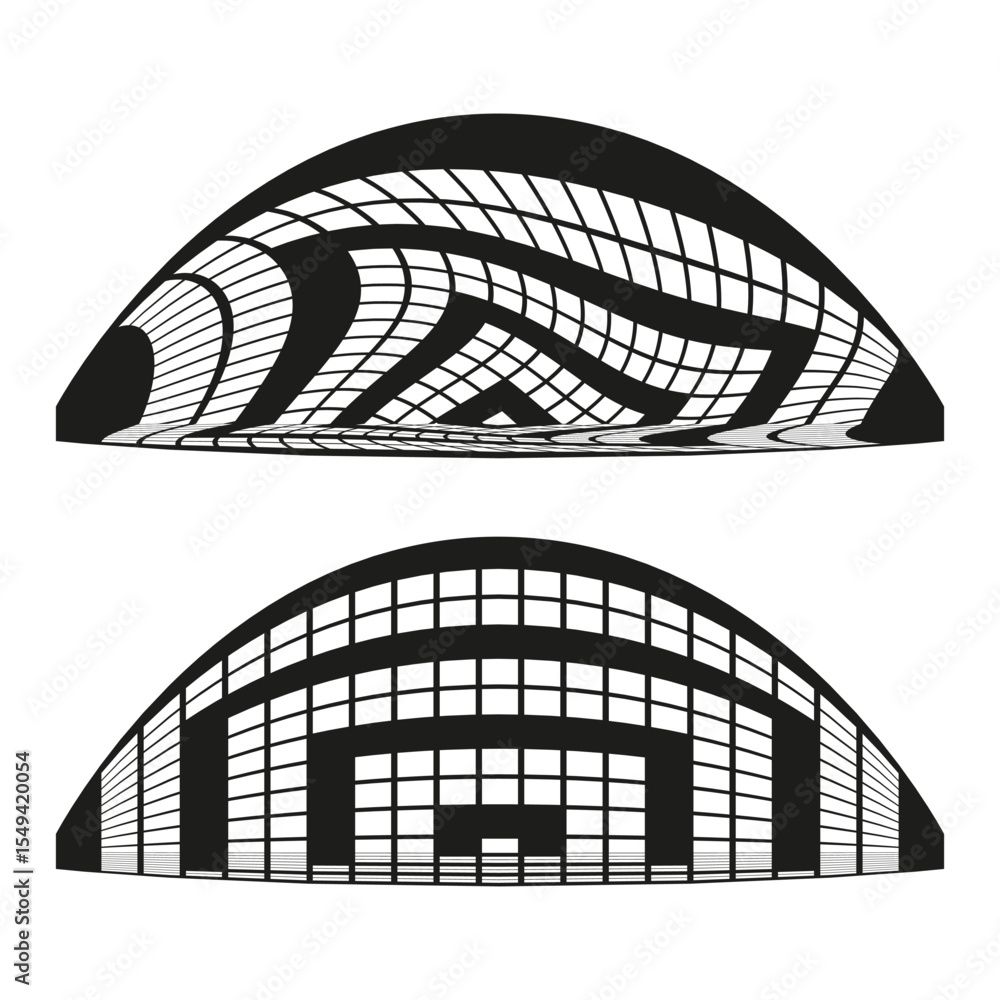 Poster abstract arch pattern. curved geometric shape. monochrome wave design. repeating line illustration.