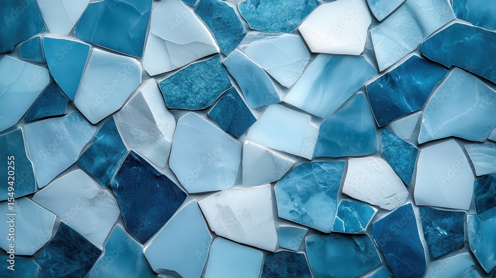 Poster an artistic collection of blue and turquoise tiles arranged in a mosaic pattern, reflecting creativi