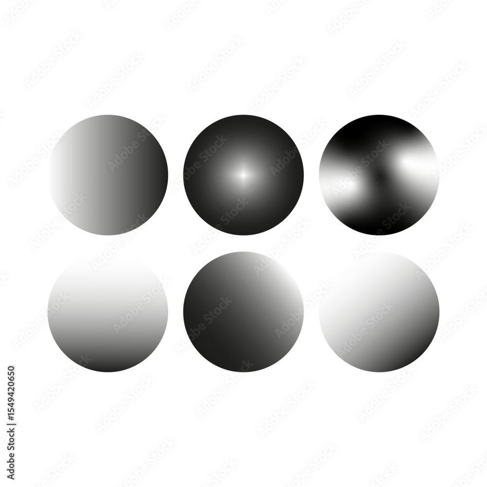 Poster gradient sphere collection. metallic ball shapes. vector orb elements. silver shadow effects.