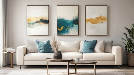 Modern living room with abstract art
