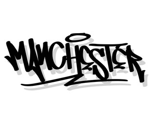 textured graffiti calligraphy letter MANCHESTER city name hand drawn isolated style