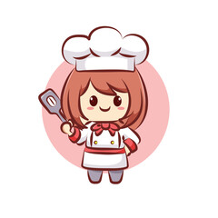 cute character bakery girl chef logo for restaurant, elements, logo, clipart