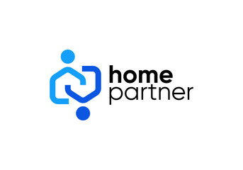 home people connection logo design. creative partner work real estate icon vector concept