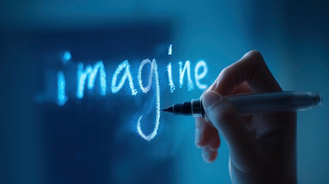 Writing the Word Imagine in Glowing Letters