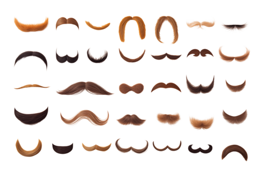 Collection of Mustache Styles: A Variety of Shapes and Colors transparent background png