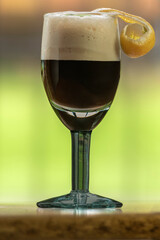 An Irish coffee, in a glass