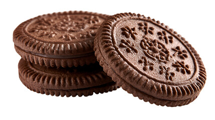 Delicious chocolate sandwich cookies close up