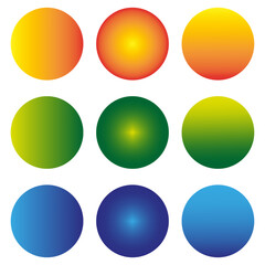 Colorful circle palette. Vibrant gradient spheres. Vector color samples. Bright rainbow collection.