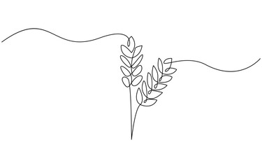 Wheat Berry Continuous Line Art Illustration, One continuous line. Spikelet of wheat. Spikelet of a cereal plant, Ears of wheat one continuous line drawing .Fall harvest line art. 