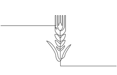 Wheat Berry Continuous Line Art Illustration, One continuous line. Spikelet of wheat. Spikelet of a cereal plant, Ears of wheat one continuous line drawing .Fall harvest line art. 
