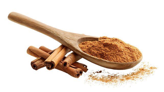 Cinnamon Sticks and Ground Cinnamon in Wooden Spoon