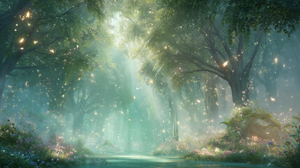 Obraz premium 癒し効果のある森の風景イラスト / Healing Forest Scenery Illustration