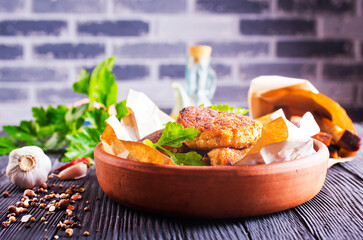 fried cutlets on brown bowl