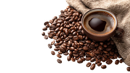 Dark Coffee Beans and a Cup of Black Coffee,