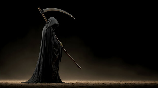 Scenery in which the Grim Reaper is standing with a large scythe