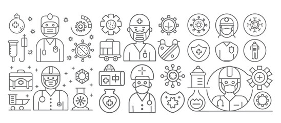 Fototapeta premium Medical Healthcare Symbols and Icons of Health Professionals and COVID-19 Elements 