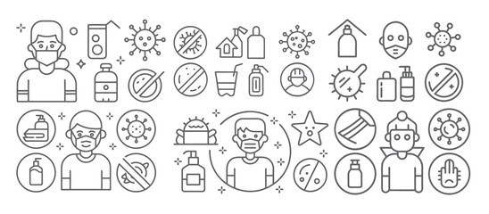 Obraz premium COVID-19 Prevention and Hygiene Practices Illustrative Icons 