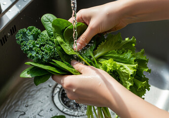 Healthy eating starts with clean ingredients. Rinsing fresh produce before cooking.