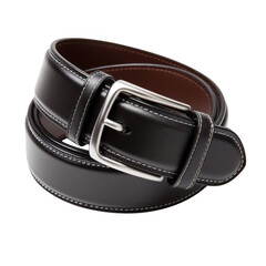 Black leather belt with silver buckle isolated on transparent background